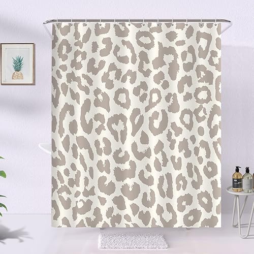 Miniatura 3 de Seorsok Bonita cortina de ducha de leopardo gris, moderna y simple, para el hogar, cortina de baño, decorativa, de secado rápido, lavable, tela de