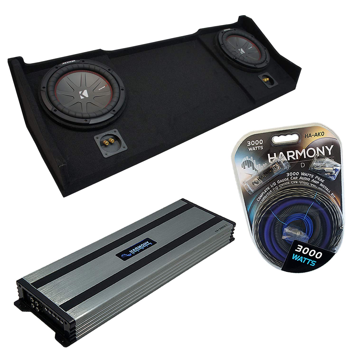 Harmony Audio Compatible with 1994-2001 Dodge Ram Extended Quad Kicker Bundle Bundle CompR CWR10 Dual 10 Sub Box Harmony HA-A1500.1