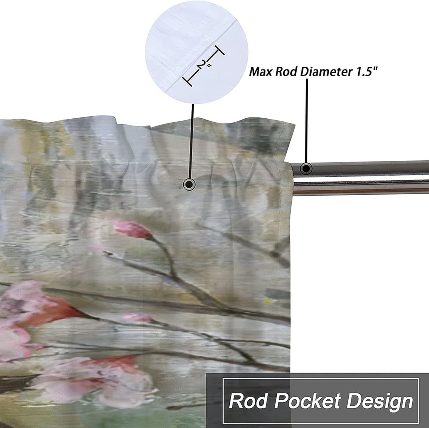 Abstract Northern Bird Curtains Valance,Rod Pocket Valances for Windows for Kitchen Farmhouse 54x18inch（2Pcs）