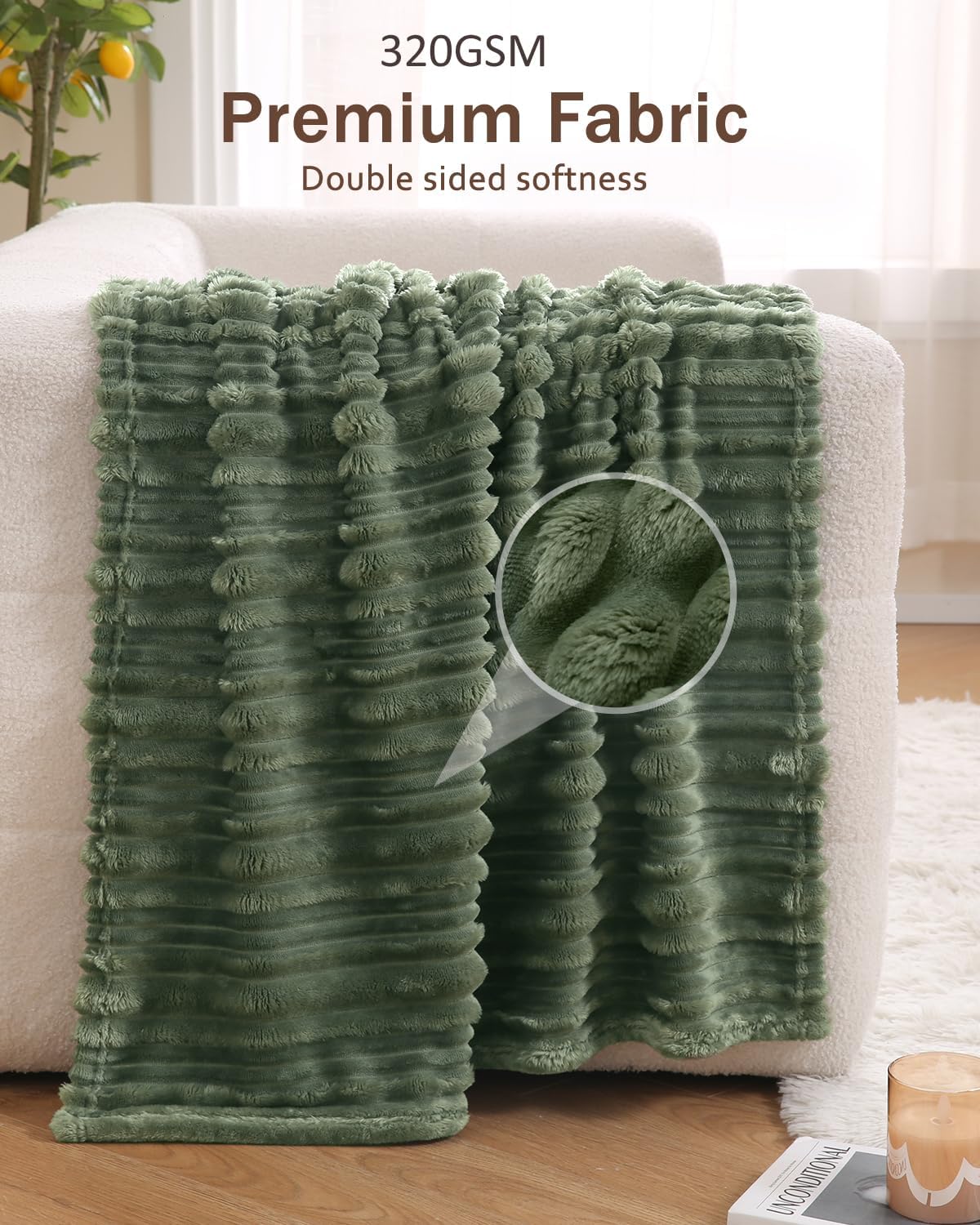 HOMRITAR Fleece Blanket for Baby Fuzzy Fluffy Warm and Lightweight Reversible Stripes Design Toddler Bed Blanket for Nursery Home Decor, 30 x 40 Inches, Forest Green - Image 5