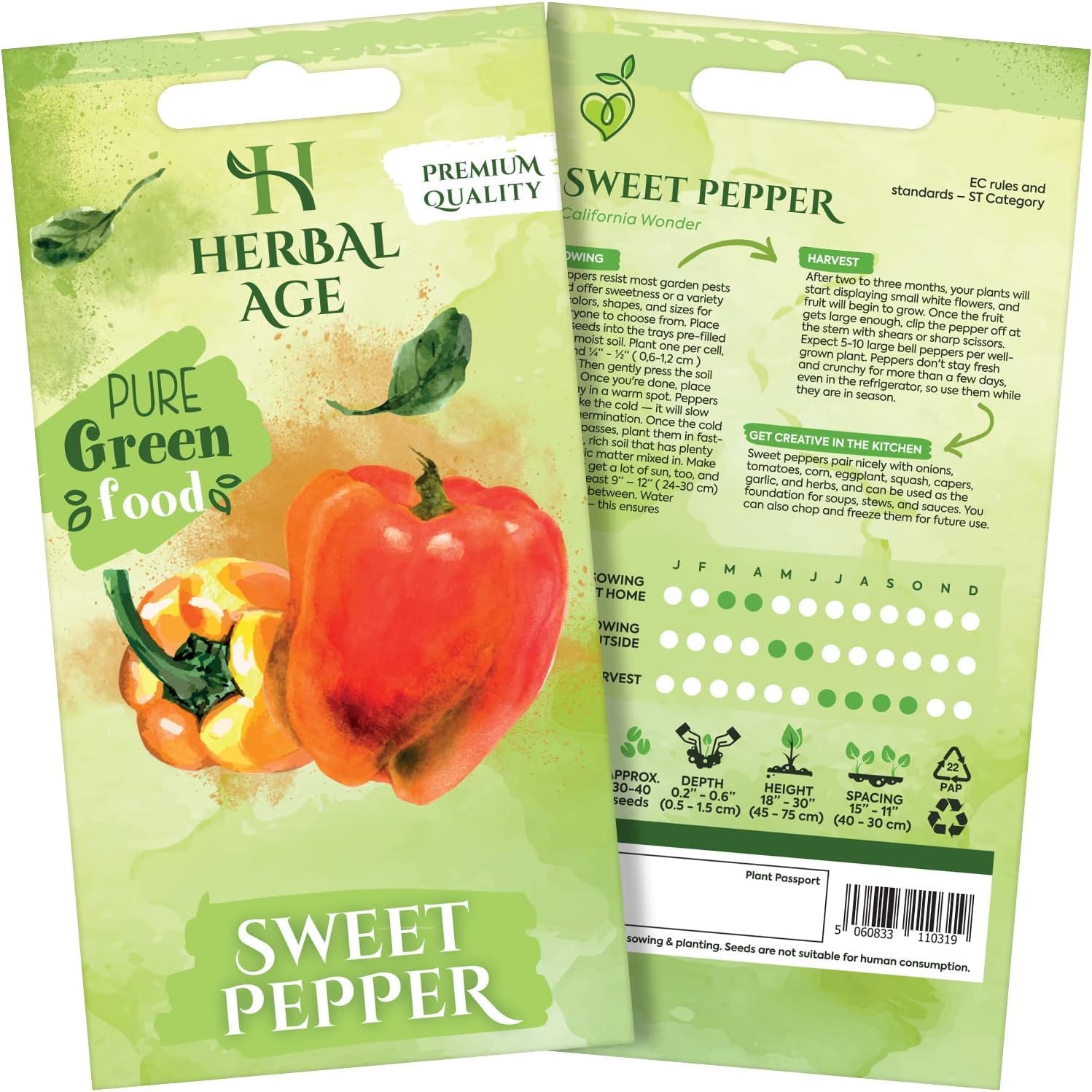 HERBAL AGE Grow Your Own Kits, Sweet Pepper Vegetable Seeds for Planting UK, 40 Plants Heirloom Seed Box, Plant Seeds Indoor & Outdoor UK, Garden Gifts for Women, Man, Salad and Vegs Lovers