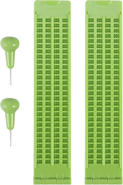 RUANI 4 Lines 28 Cells Braille Slate Braille Writing Slate Plastic Braille Slate Kit, Green (2)