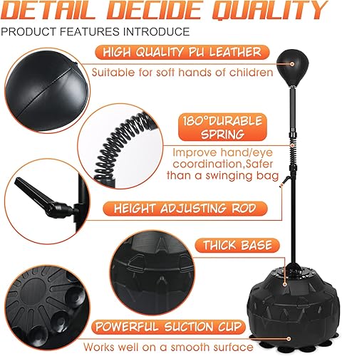 Miniatura 3 de Barra de velocidad con base gruesa, bolsa de boxeo de pie libre con altura ajustable y resorte reforzado, fuerte y duradero, alivio de la pelota de