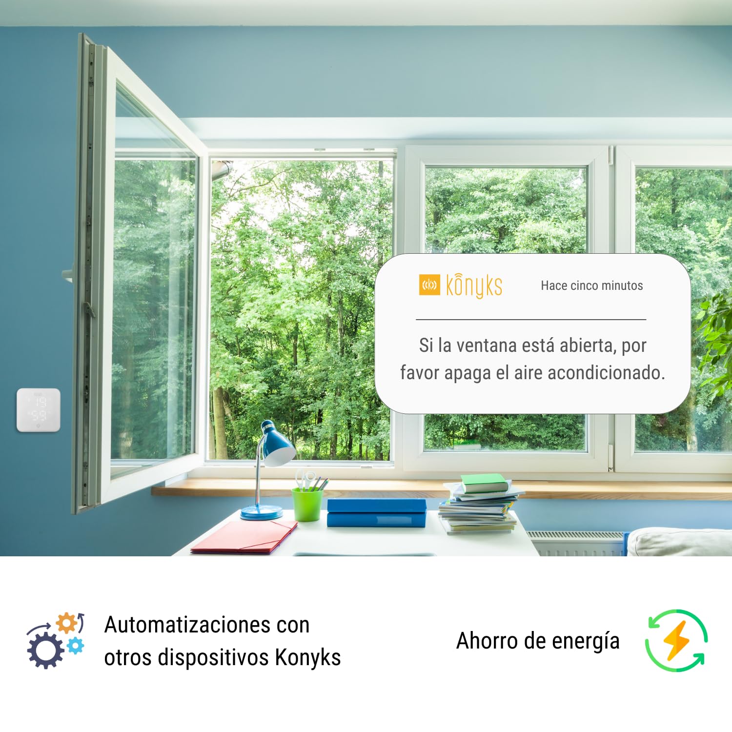 Konyks Climpac - Termostato de Red Wi-FI para Aire Acondicionado y Bomba de Calor, Control Remoto, Control por Voz, termómetro e higrómetro