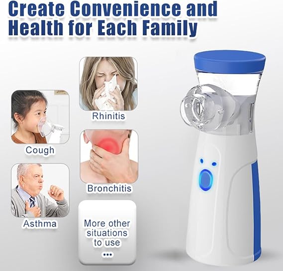 Nebuliser Machine for Kids Adults, Ultra Quiet Design, Easy Clean Personal Humidifier for Home, Travel, Bedroom Use Blue