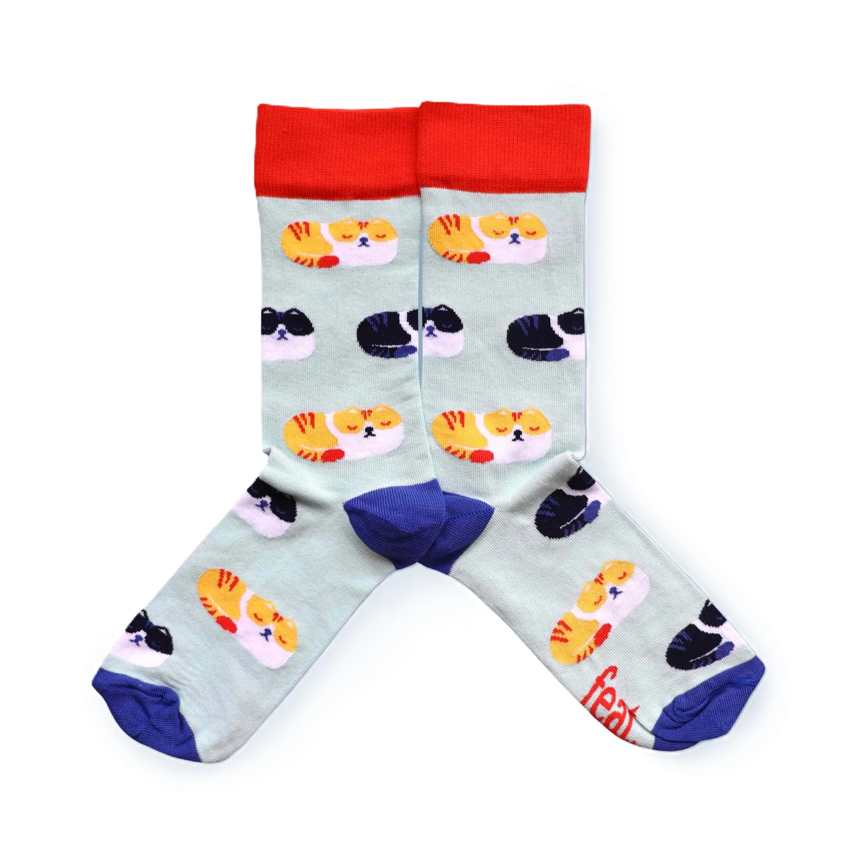 Feat Sock Co Unisex Cat Cotton Crew Socks, Uk Sizes 4-7