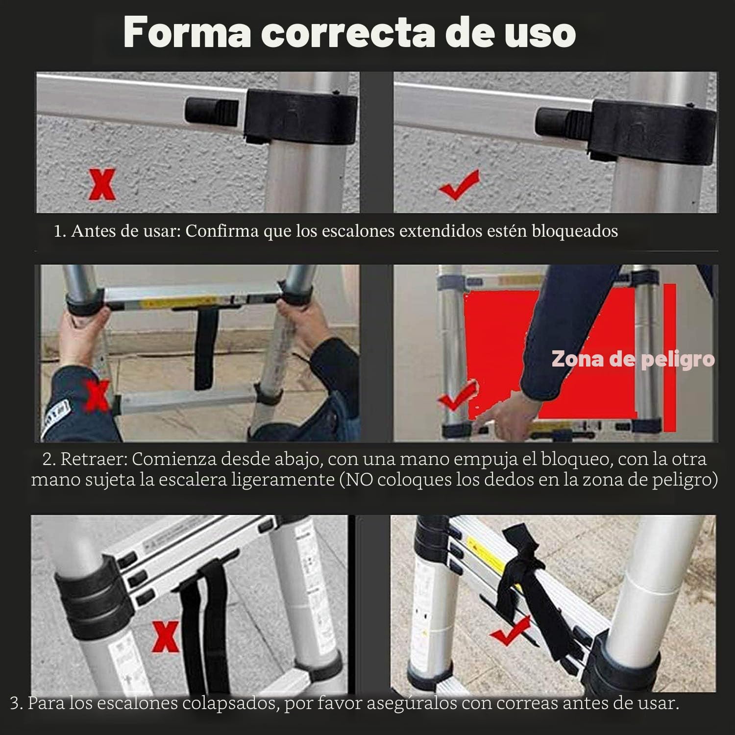COOCHEER Escalera telescópica de 5 m, de Aluminio, Extensible con 16 peldaños, 5 Metros, Escalera Multiusos hasta 150 kg, para ático y hogar
