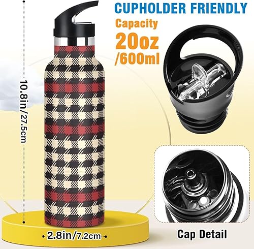 Miniatura 2 de Herringbone Houndstooth Checked Neutral Red Double Wall Vacuum Insulated Bottles Water Bottles With Straws Leak-proof BPA-Free Leak Proof for Gym