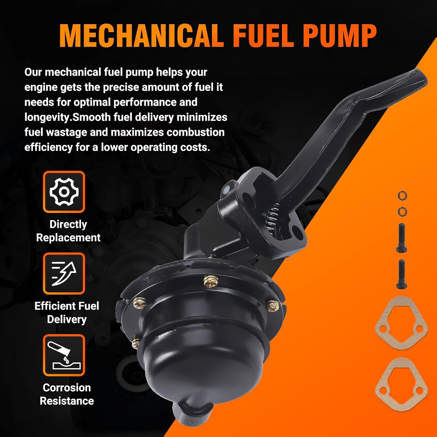 Mechanical Fuel Pump for SB Small Block Ford 289-351W Produces 6 PSI 110 GPH 600 HP Up 3/8" NPT Inlet/Outlet, Replaces Edelbrock 1725