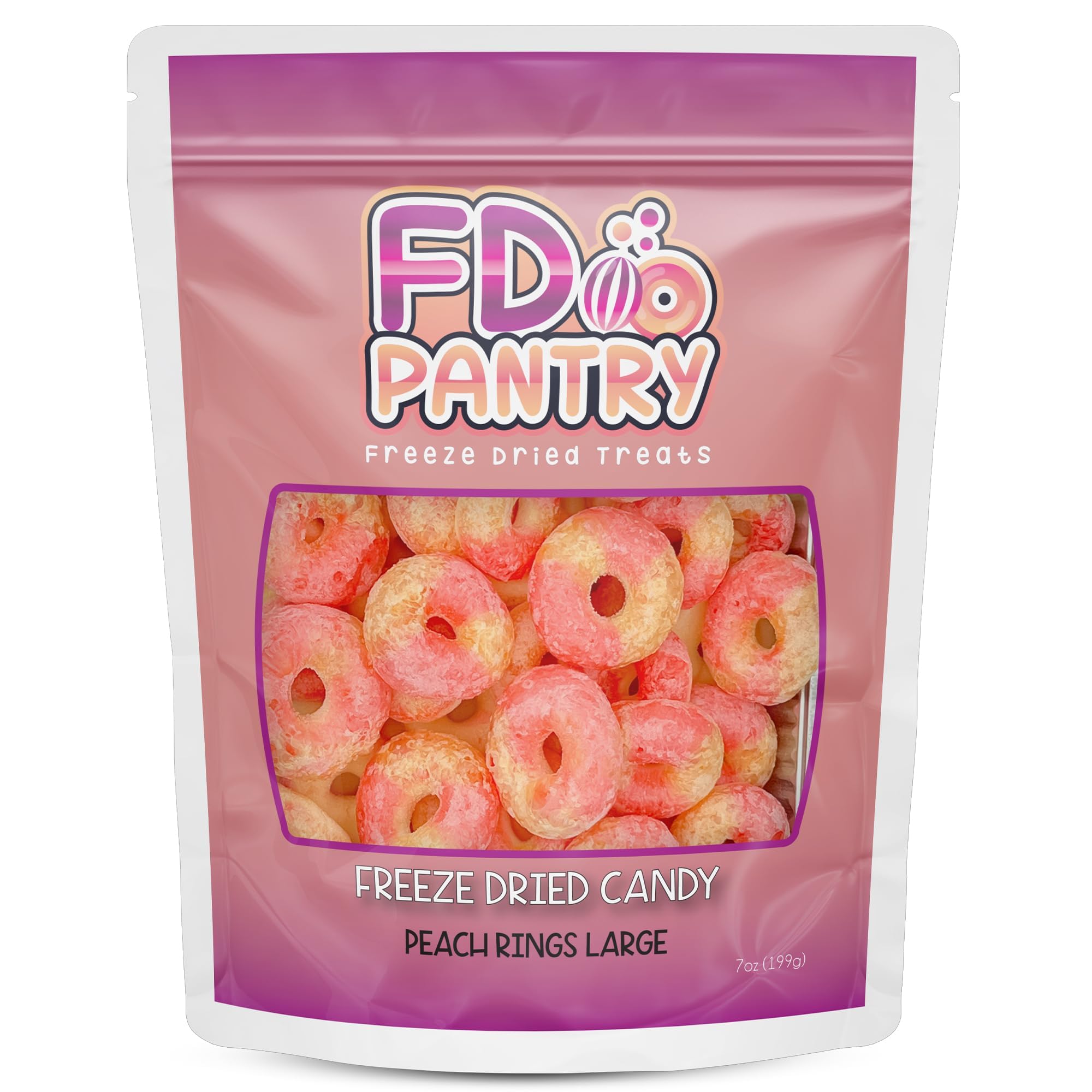 Freeze Dried Peach Rings Candy - Crunchy & Sweet, Large 7 oz Resealable Bag for Freshness, Gift & Snack - Large bag Freeze-Dried Gummy Candies