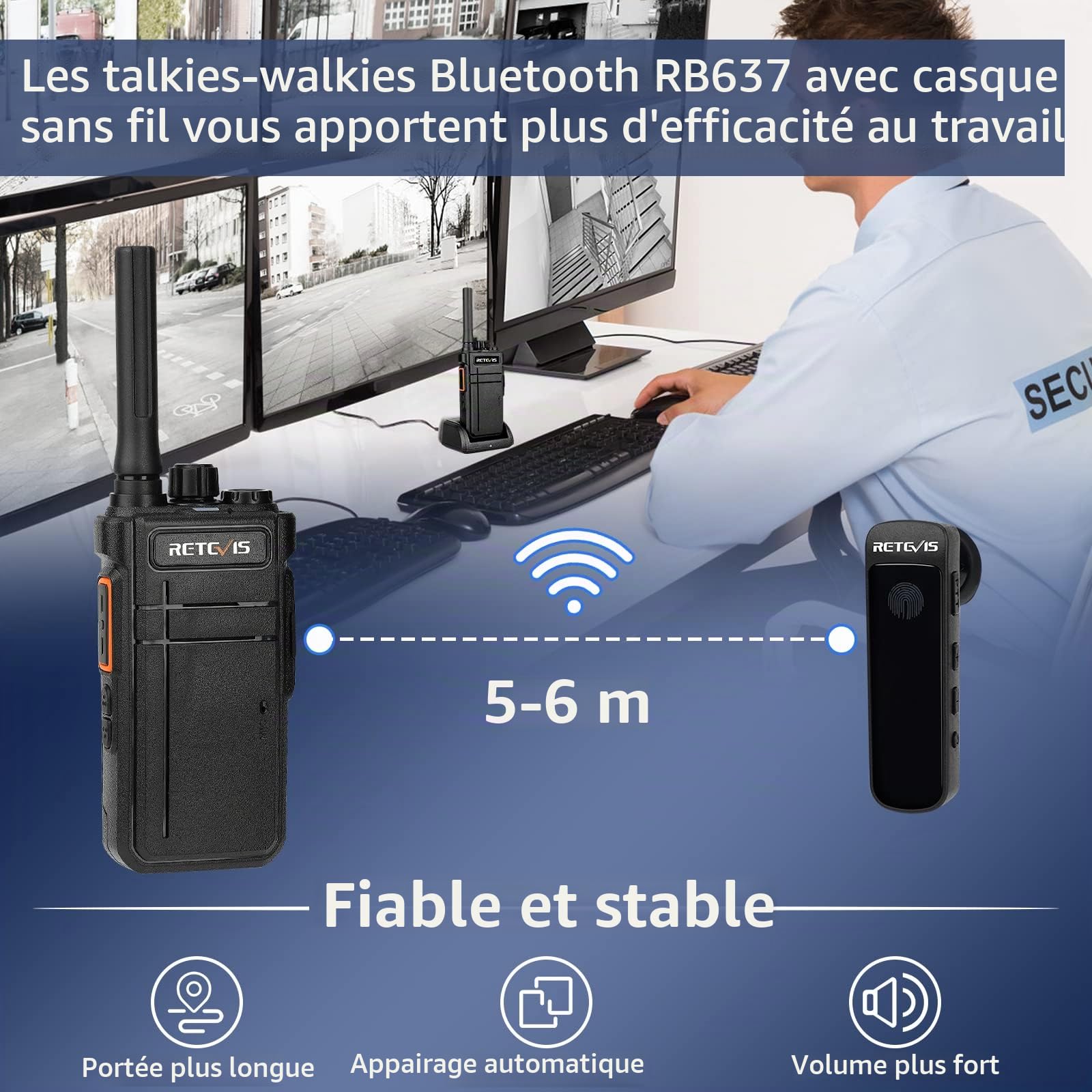 Retevis RB637 Bluetooth Talkies Walkies, PMR446 Radio Bidirectionnelle