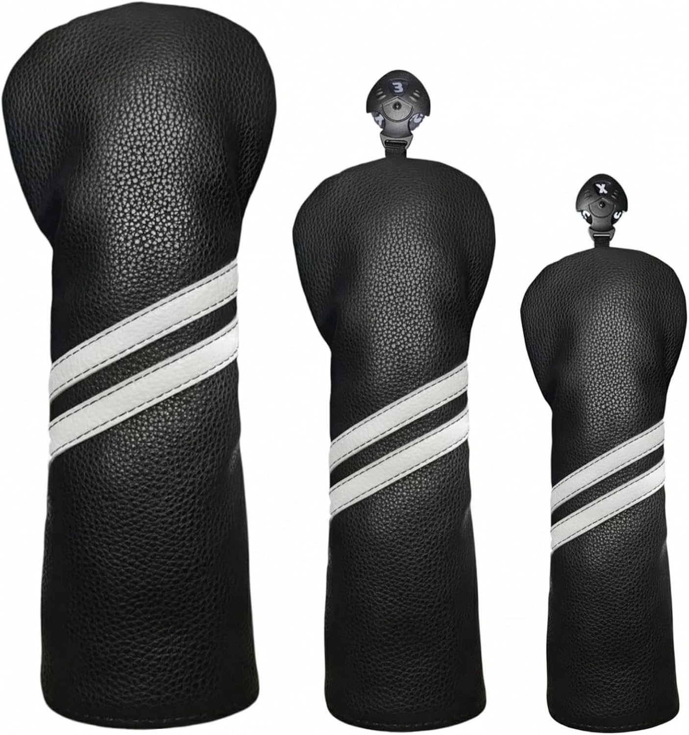Golf Club Covers, 3PCS Driver Fairway Hybrid Wood Headcovers Set, Premium PU Leather with Soft Velour Lining & Interchangeable Tags, Protective Golf Head Covers for Men Women, Fits Most Brands