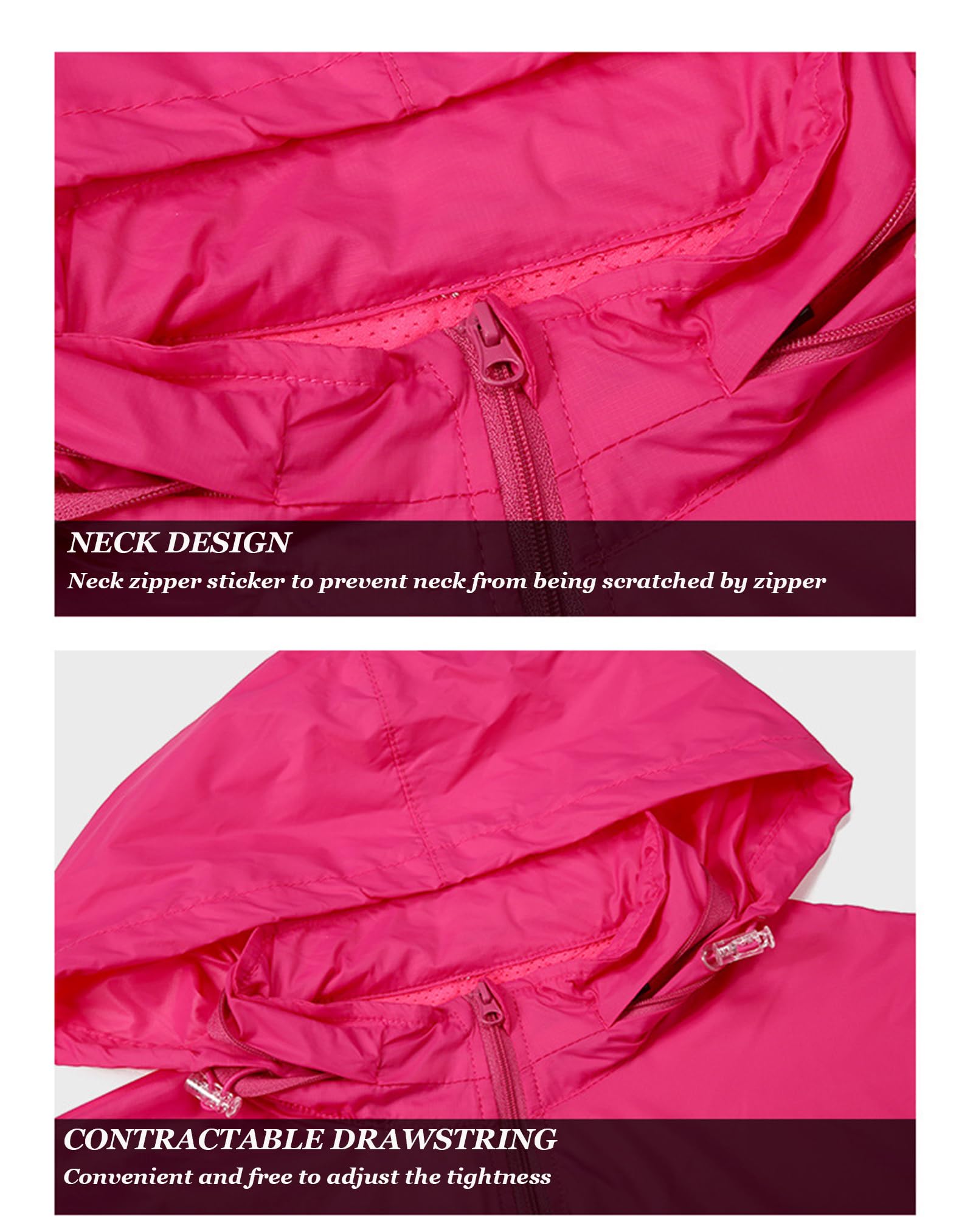 Veste de Cyclisme avec Capuche Cachée Femme, imperméable Hauts de Vélo de Montagne Haute Visibilité Coupe-Vent pour Randonnée, Course, Camping, Équitation, Rose Red-XXL