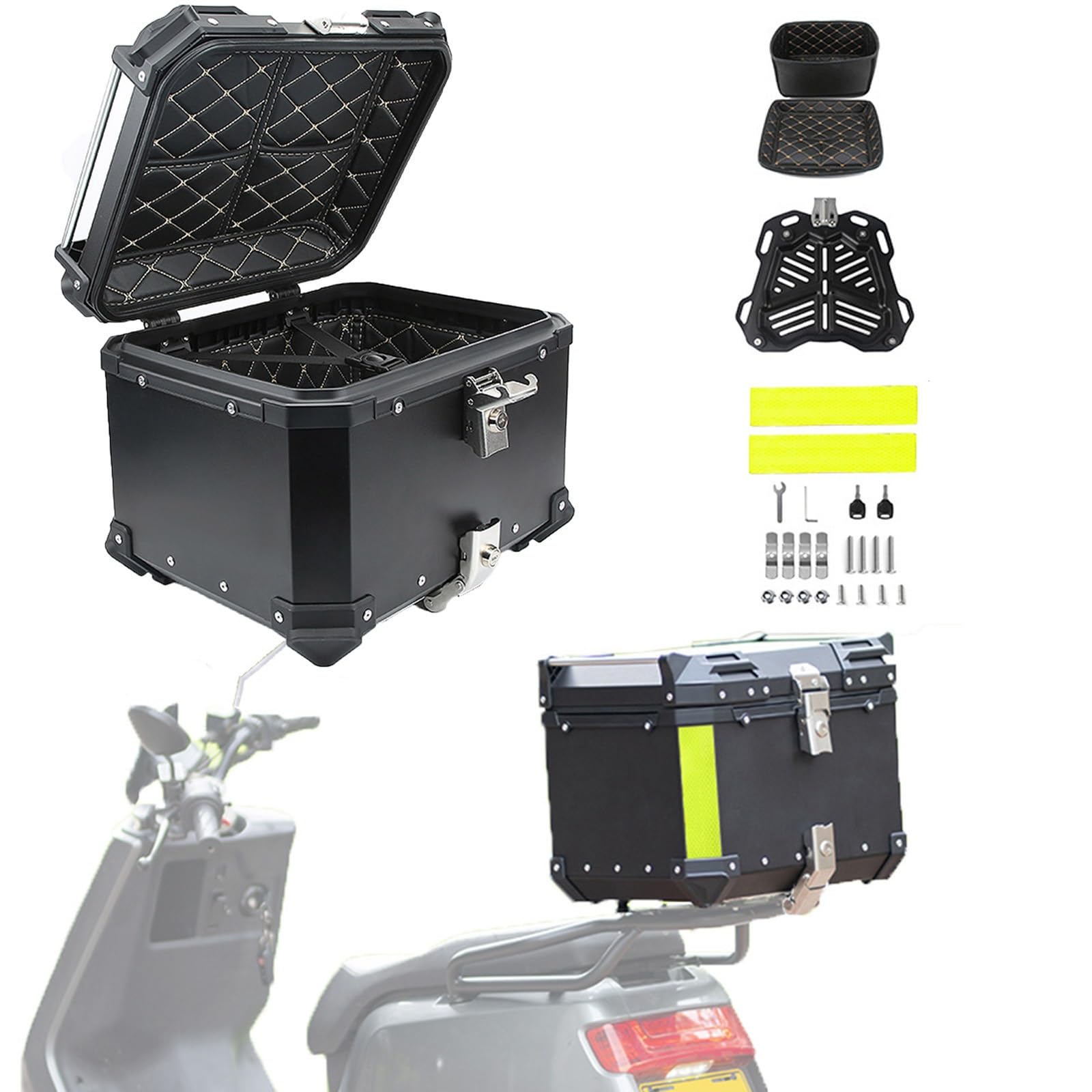 Top Case Moto Étanche en Aluminium avec Valise de Sécurité Coffre 65L