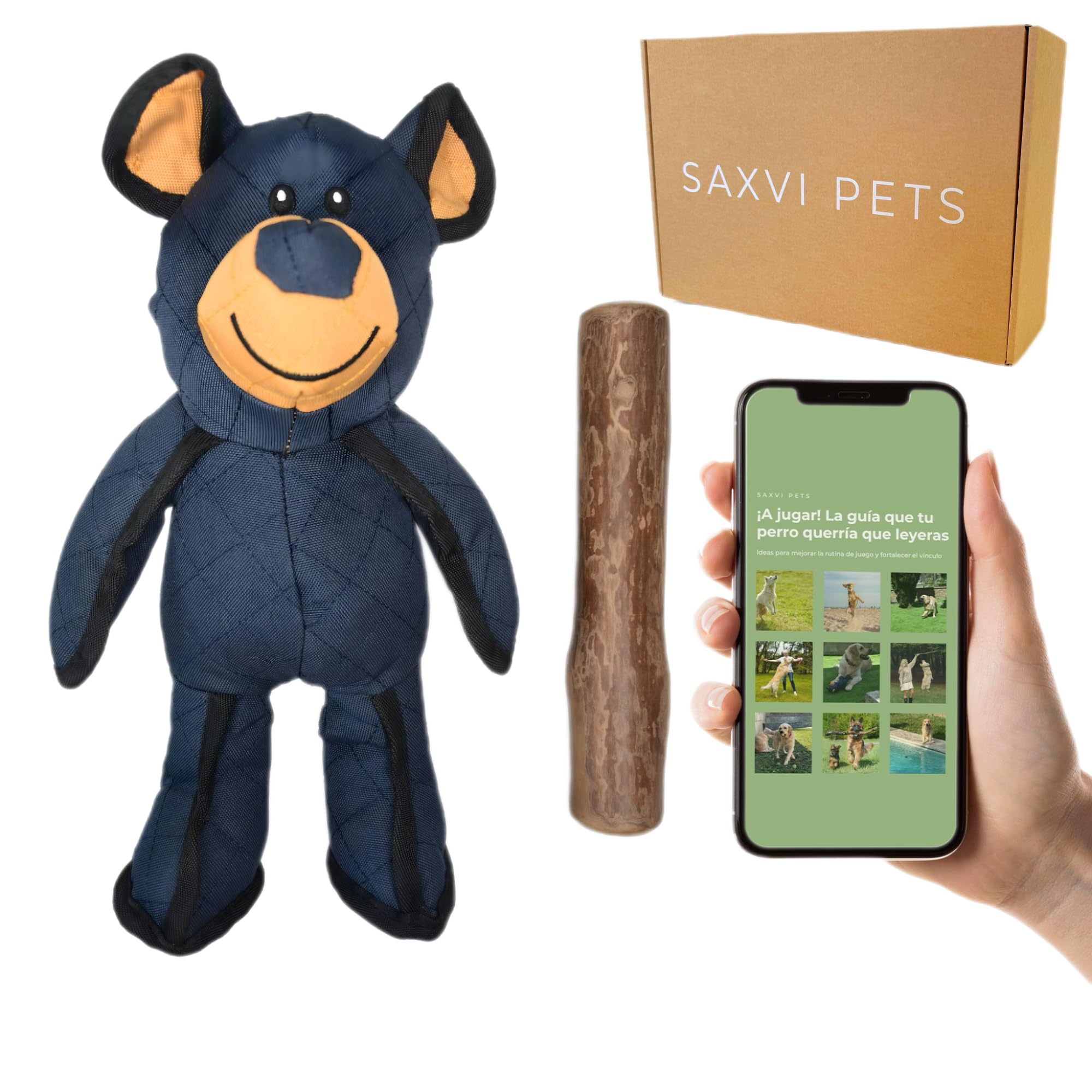 Pets Pack Robustes Spielzeug und Beißring aus Holz, für mittelgroße und große Hunde, sicheres Spielen und natürliches Kauen, inklusive Ratgeber, robustes Hundespielzeug
