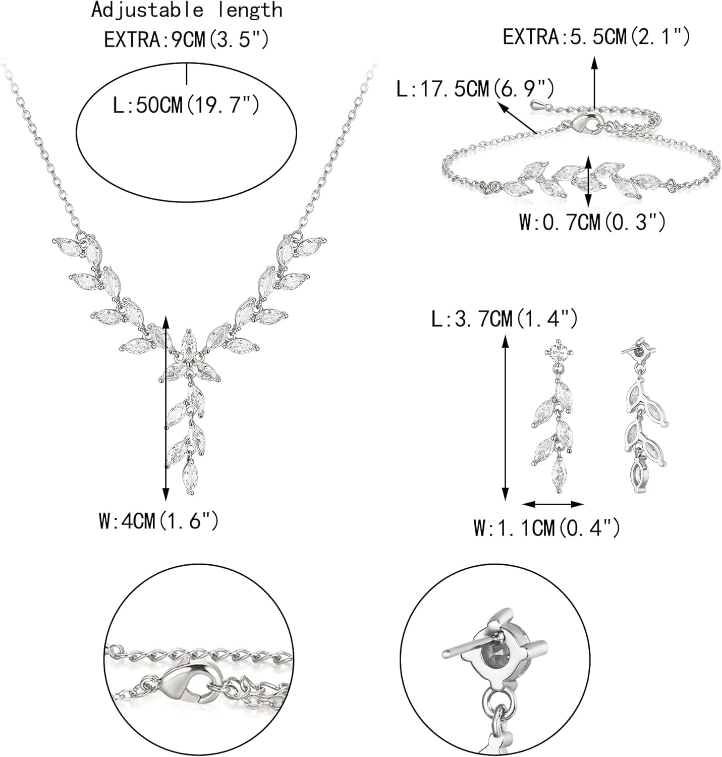 EVER FAITH Teardrop Cubic Zirconia Bridal Jewelry Sets for Bride, Sparkly CZ Elegant Pendant Necklace Dangle Earrings Bracelet Set for Women