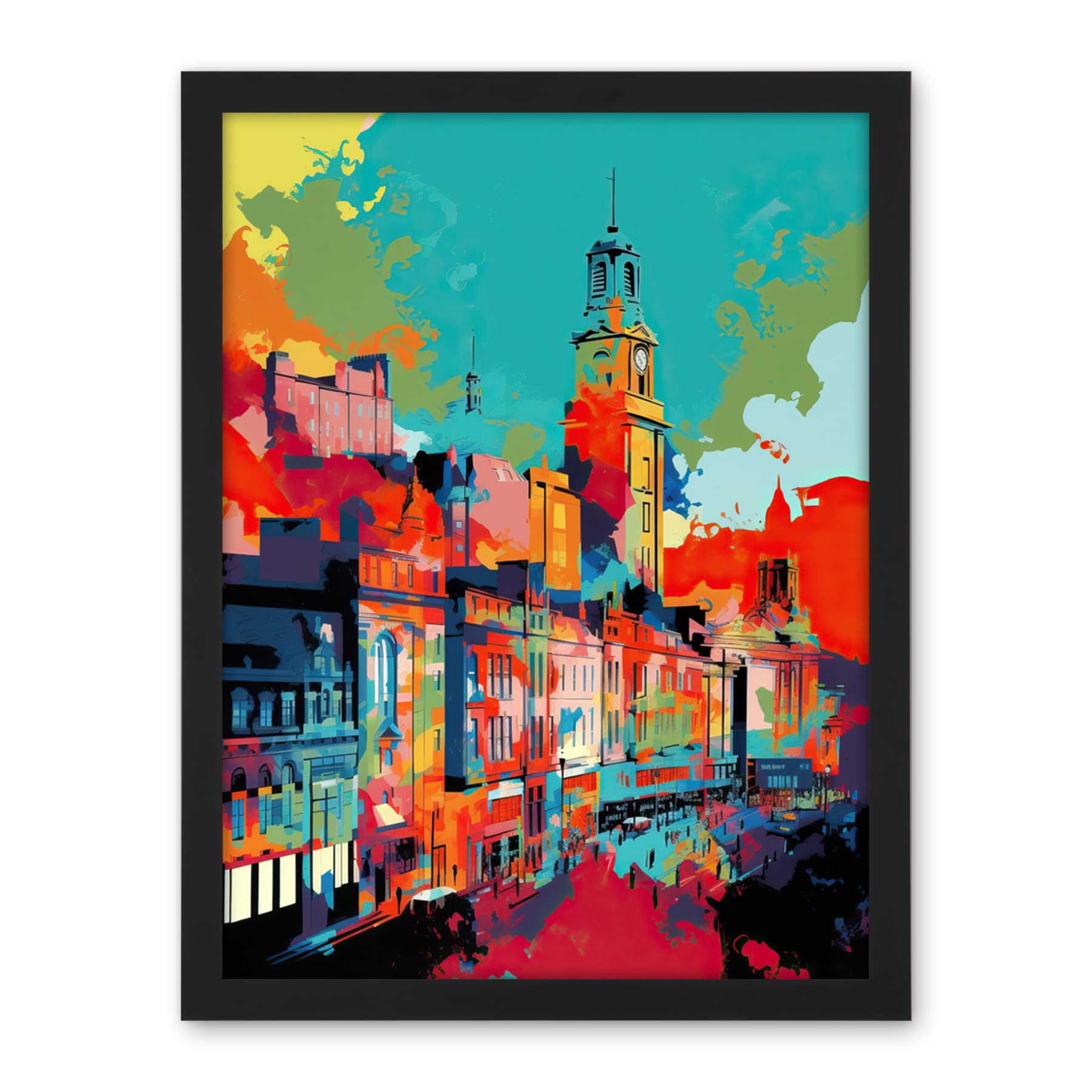 Artery8 Nottingham City England Cityscape Vibrant Abstract Artwork Framed Wall Art Print 18X24 Inch