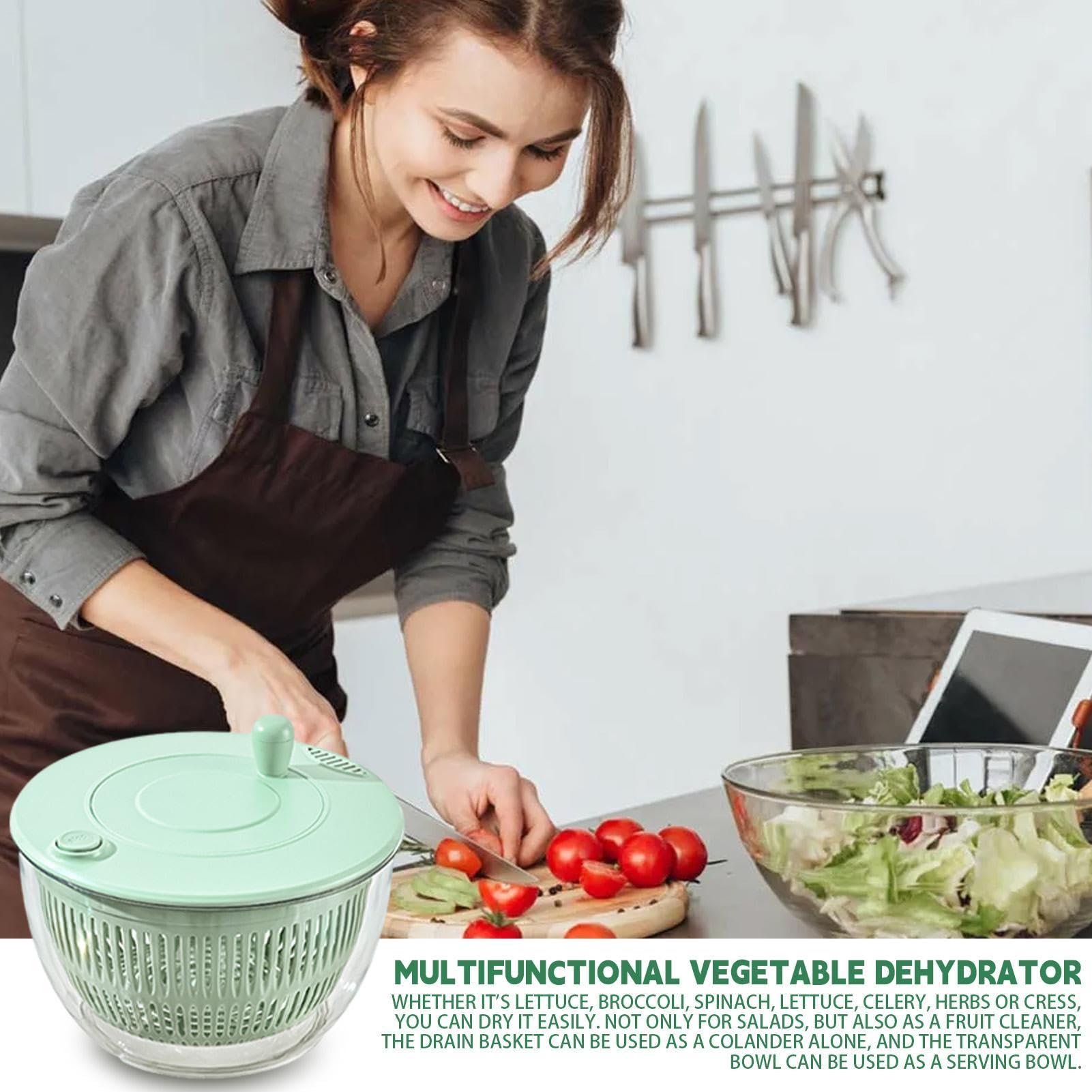 Bomba giratoria de lechuga, secadora transparente para encimera | escurridor de ensalada multifunción con funciones de rallador y rebanador, herramienta de cocina para preparación de ensalada
