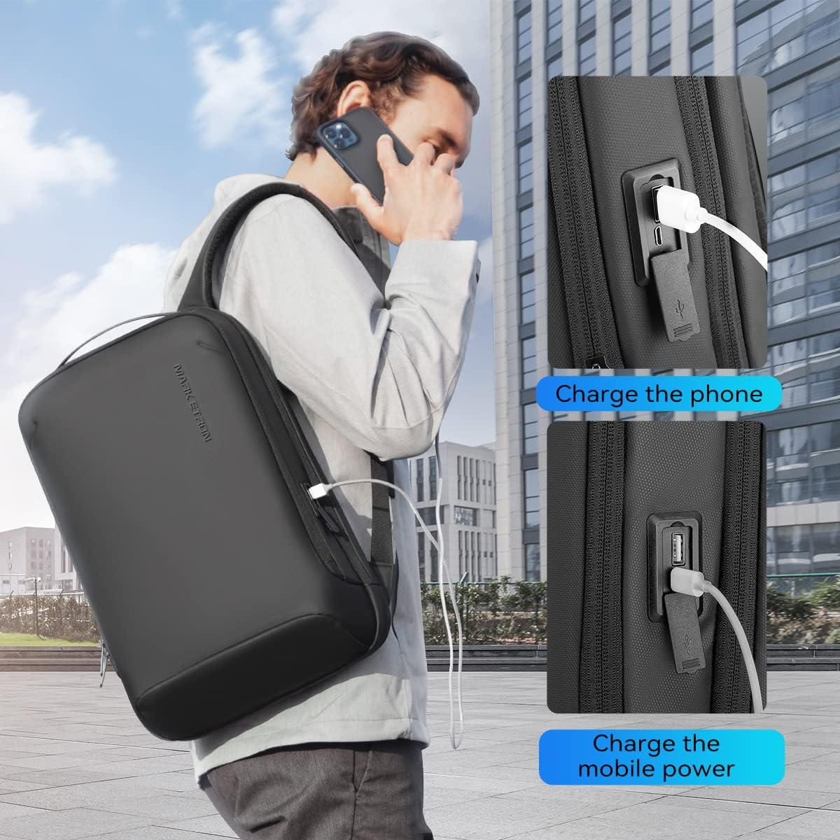 Muzee Laptop Backpack for Men,Slim Business Backpack With USB Plug Fits 15.6 inch PC,Structured Shell Design - Image 4