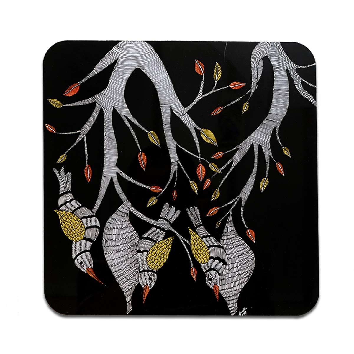 ART I DESIGN Beautiful Bhil Art, Hand Painted Then Printed Wall plaques, Acrylic Material, Gloss Finish, Easy Installation, Tribal Art 8 X 8 inches.