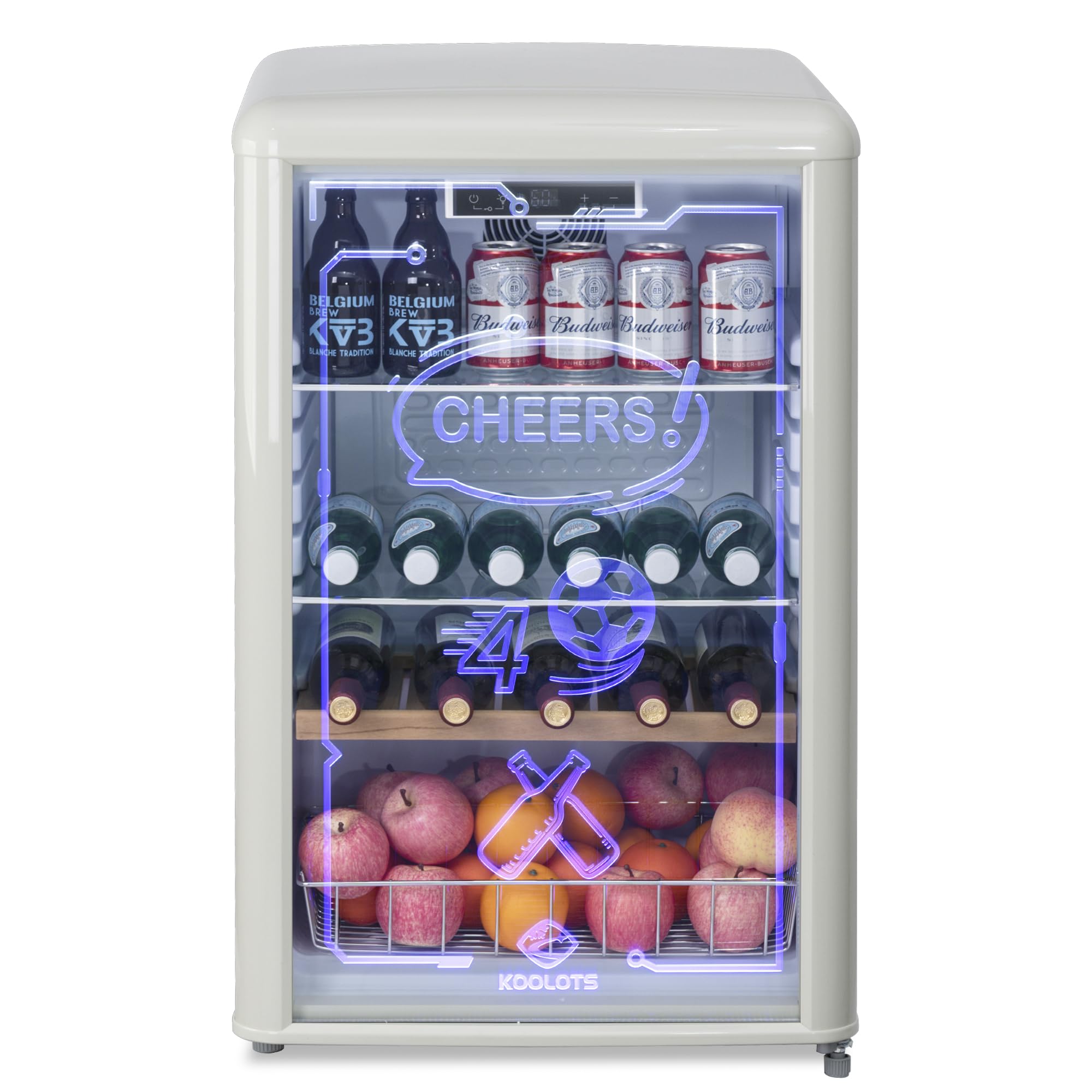 KOOLOTS 4.4 Cu.Ft Beverage Refrigerator with LED Light Up Glass Door, 23.6” Small Freestanding Drink Fridge with Low Noise, Mini Cyberpunk Cooler for Home Bar, Bedroom, Gaming & Party on Fridge.com