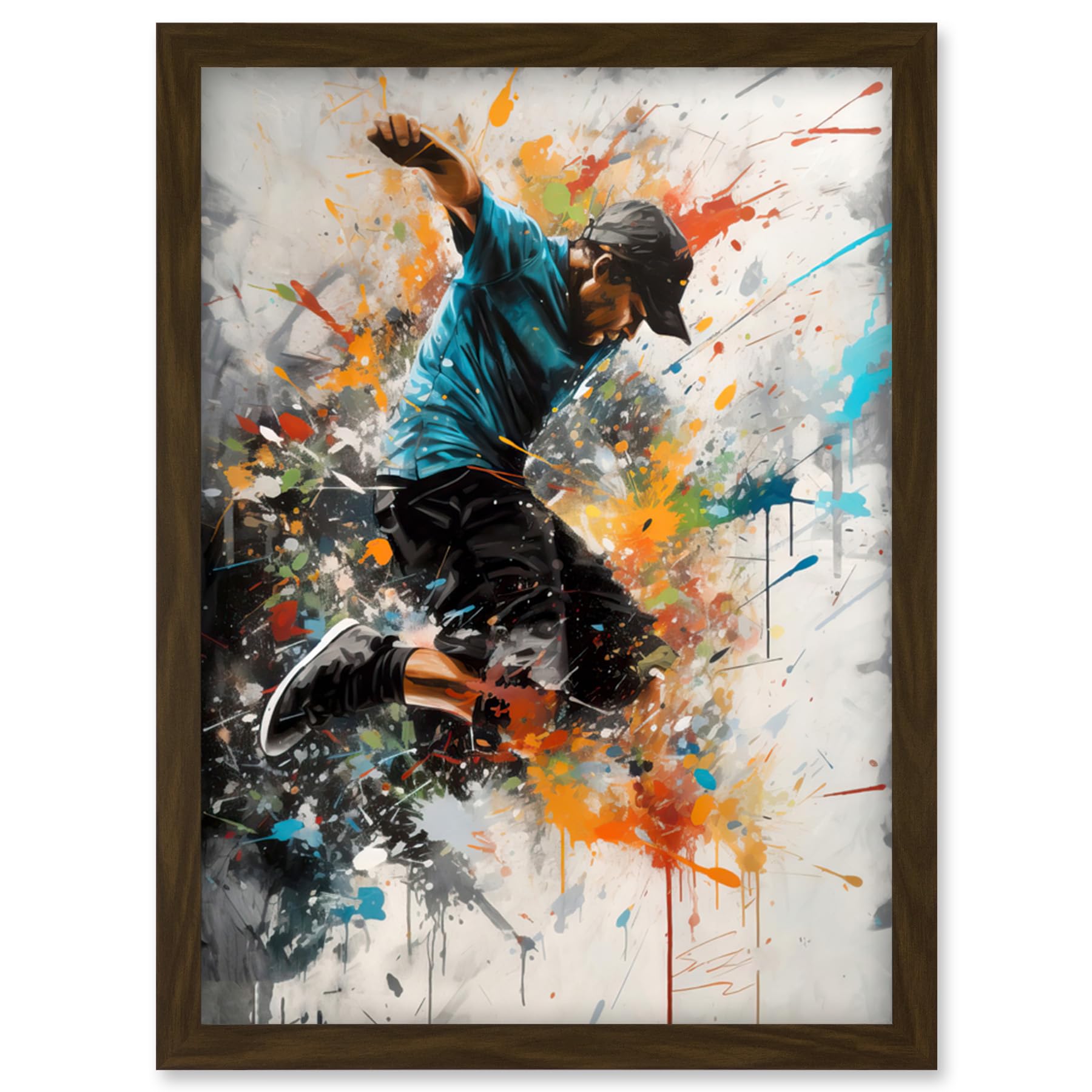 Artery8 Parkour Jump Urban Sport Paint Splat Action Shot Artwork Framed Wall Art Print A4