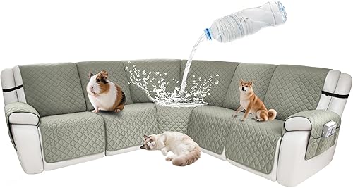 Miniatura 103 de Fundas impermeables para sofá reclinable seccional en forma de L, funda para sofá seccional reclinable de 7 piezas, antideslizante, lavable, juego