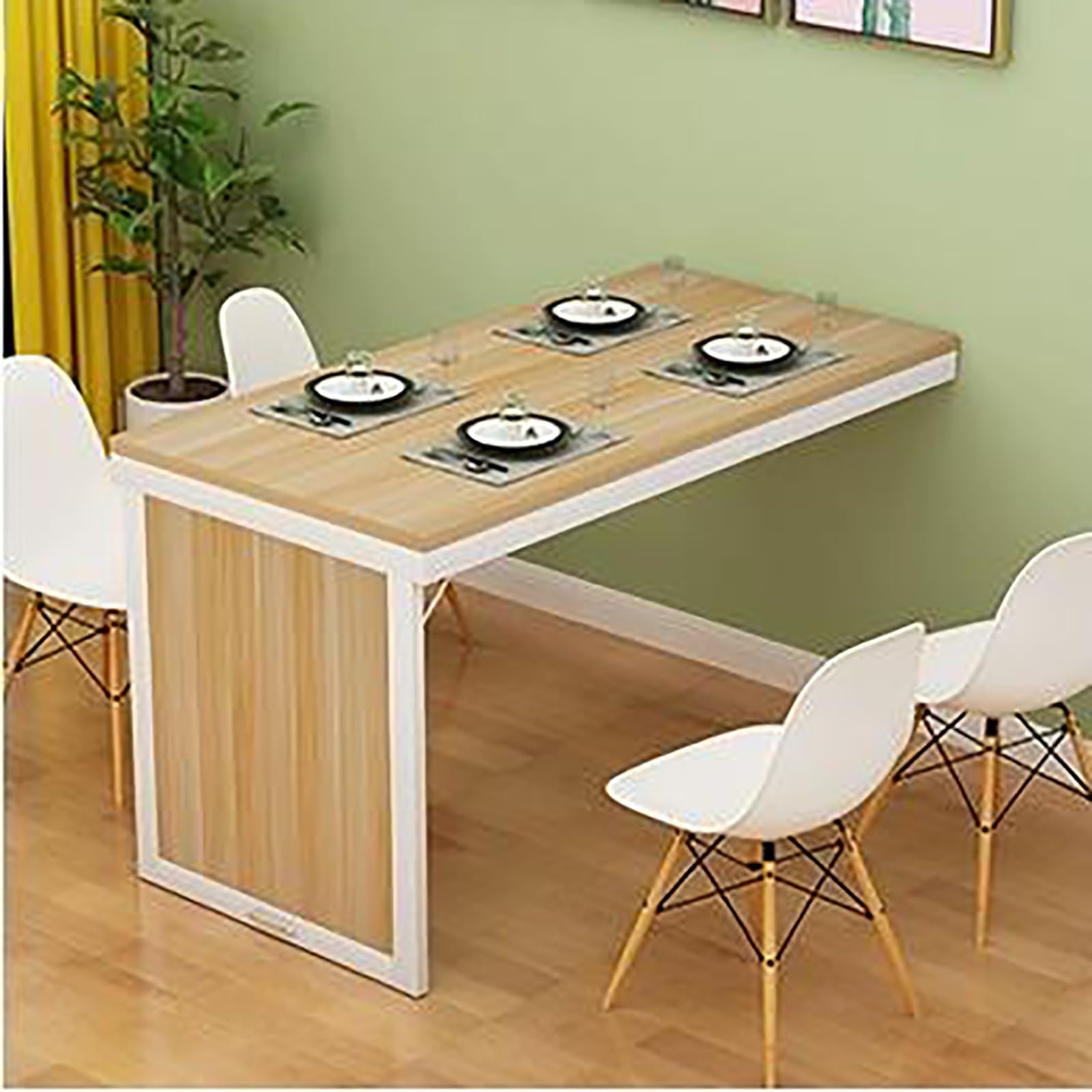 WQPMNYG Floating Wall Mounted Folding Dining Table Space Saving Invisible Bar Table with Straight Handle Foldable Support Pole for Dining Room Kitchen Bedroom Walnut+Wenge