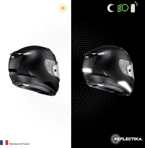 Kit Spécial Autocollants Stickers Réfléchissants pour Casque Moto HJC Kit Universel - Adhésif Noir de Signalisation Homologués Normes Française - Visibilité de Nuit - 5