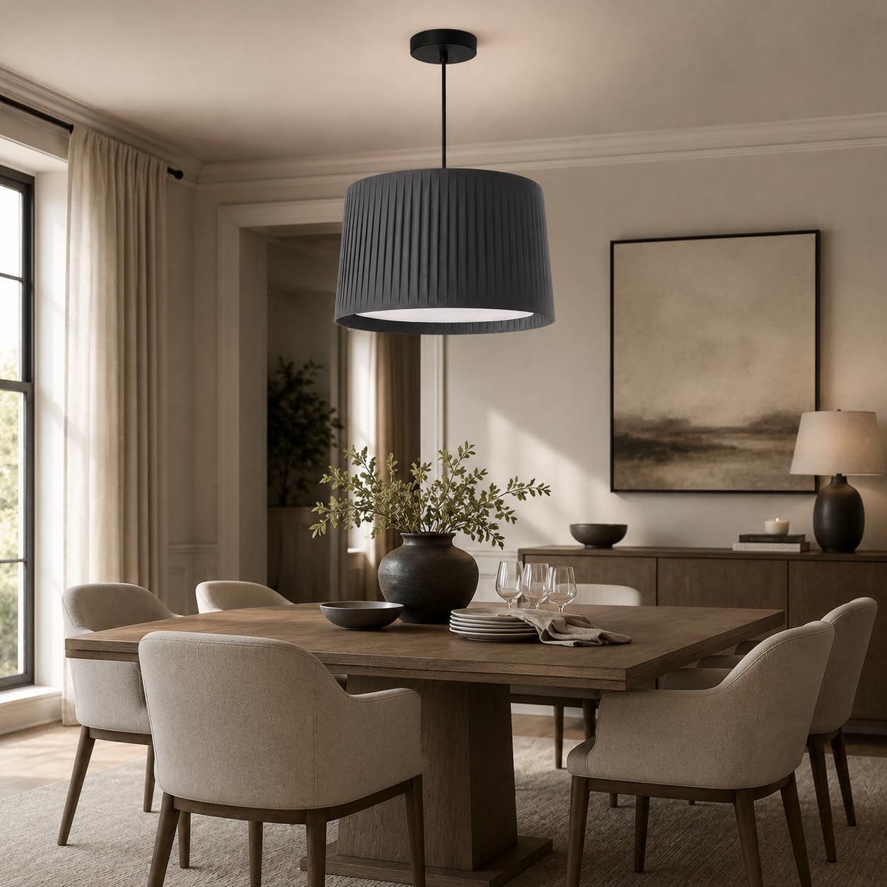 BARCELONA LED Pendelleuchte PLIÉ E27 Stoffschirm Grau | Plissierter Stoffschirm, Ø70cm, Höhenverstellbares Kabel, Max.40W, IP20, Innenbereich, Wohn- & Esszimmer