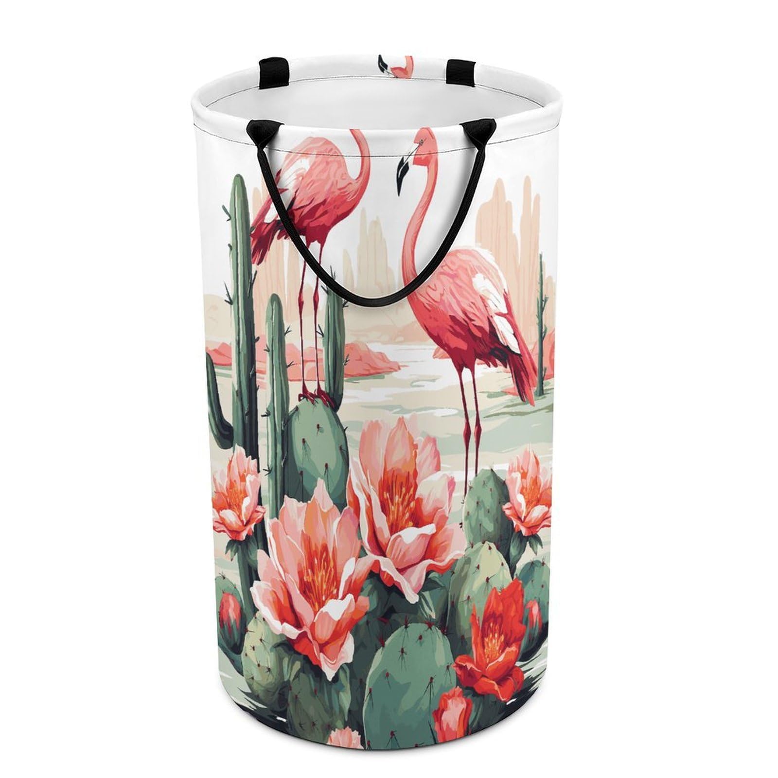 Cactus Flamingo Rose Flowers Dirty Clothes Basket Large Capacity Laundry Basket Freestanding Laundrys Hampers Tall Collapsible Clothes Hamper for Blankets Toys