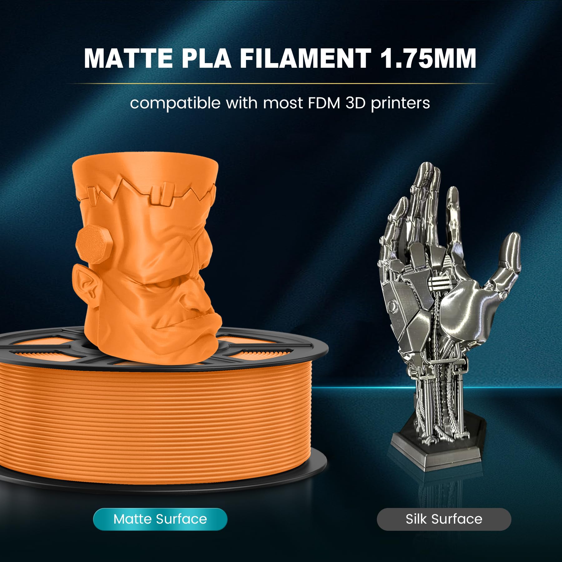 SUNLU 3D Printer Filament Matte PLA Filament, Neatly Wound Matte PLA Filament 1.75mm ± 0.02mm, Fit Most FDM 3D Printers, Good Vacuum Packaging 3D Printing Filament, 1kg Spool (2.2lbs), Matte Orange