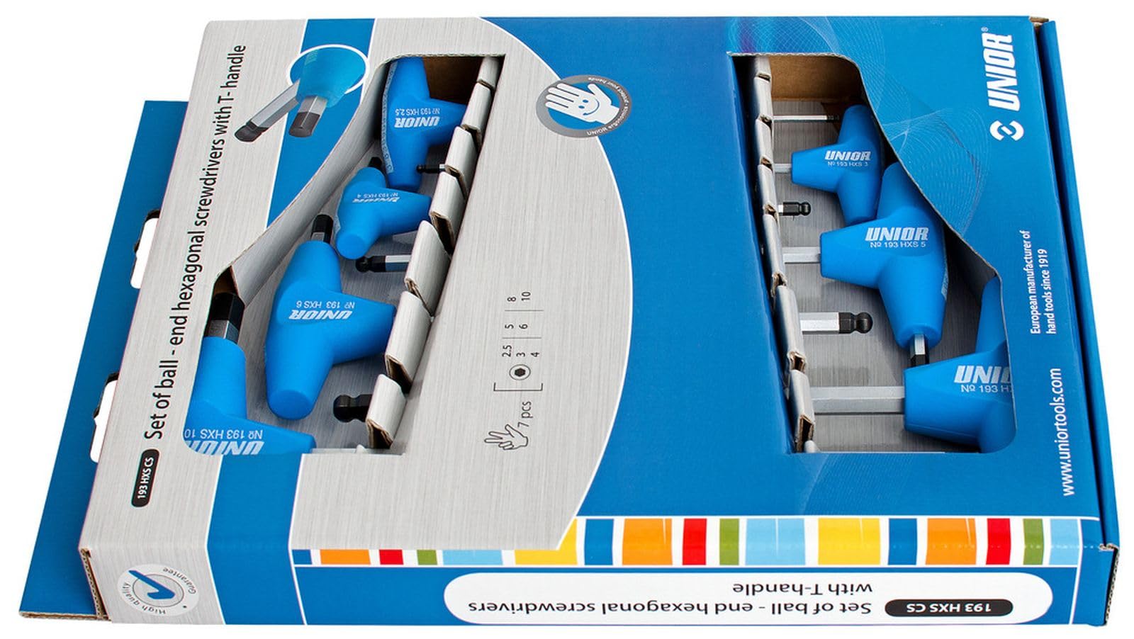 Unior 193HXSCS-Juego de destornilladores hexagonales esféricos con Mango en T, en caja de cartón-S2.5 - S10/7