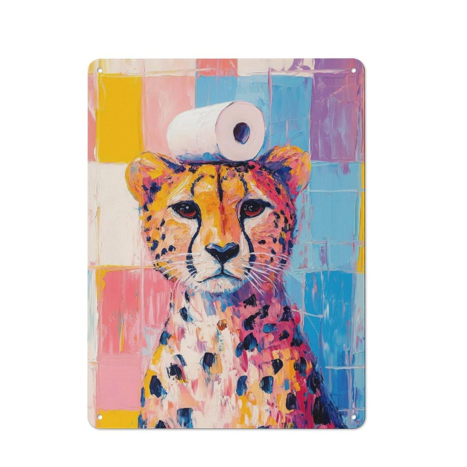 Junmoney Cheetah With Toilet Paper Tin Wall Plaque 40X30cm With For Guest Room Or Hallway, For Metal Sign Collectors, For Garage And Workshop Walls