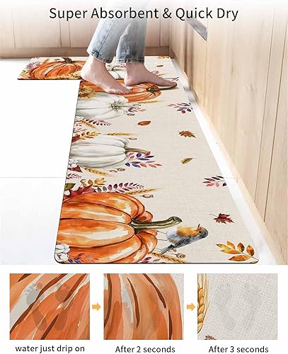 Miniatura 4 de Tapete de baño vintage con diseño de calabazas para bañera, antideslizante, de secado rápido y absorbente, con tierra de diatomeas, para fregadero