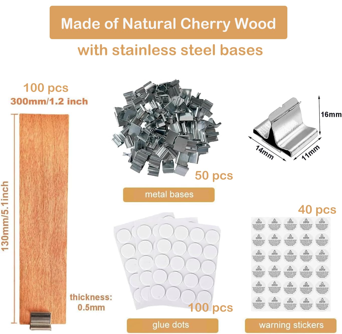 Naturalne drewniane knoty do świec o szerokości 3 cm, 100 sztuk, naturalne drewno z podstawką, do tworzenia świec i majsterkowania (użyj dwóch knotów)