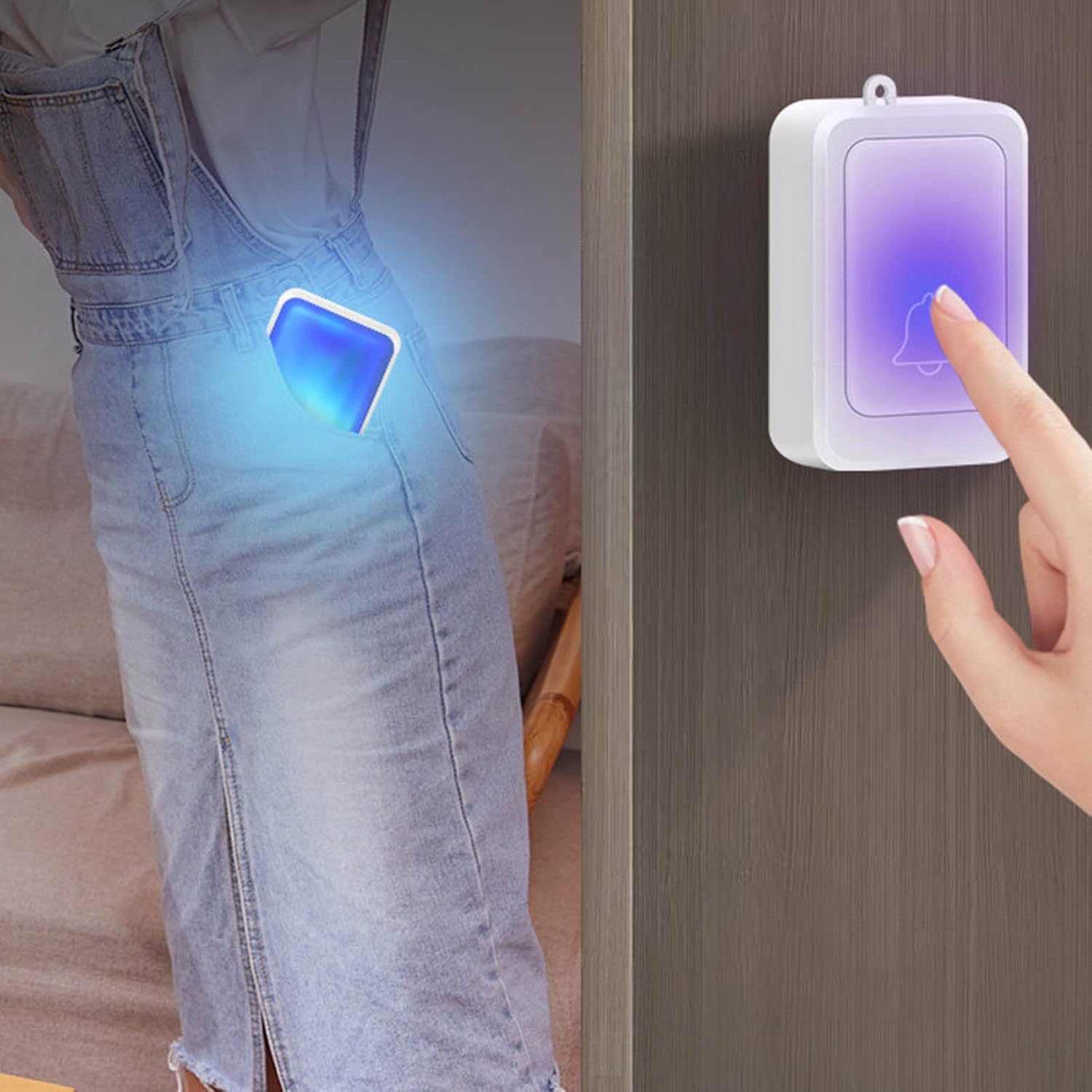 Naroote Wireless Doorbell, Multiple Ringtones Door Bells for Homes Mini Doorbell 102 x 67 x 30mm with LED Flashing Light for Home, Apartments, Classrooms