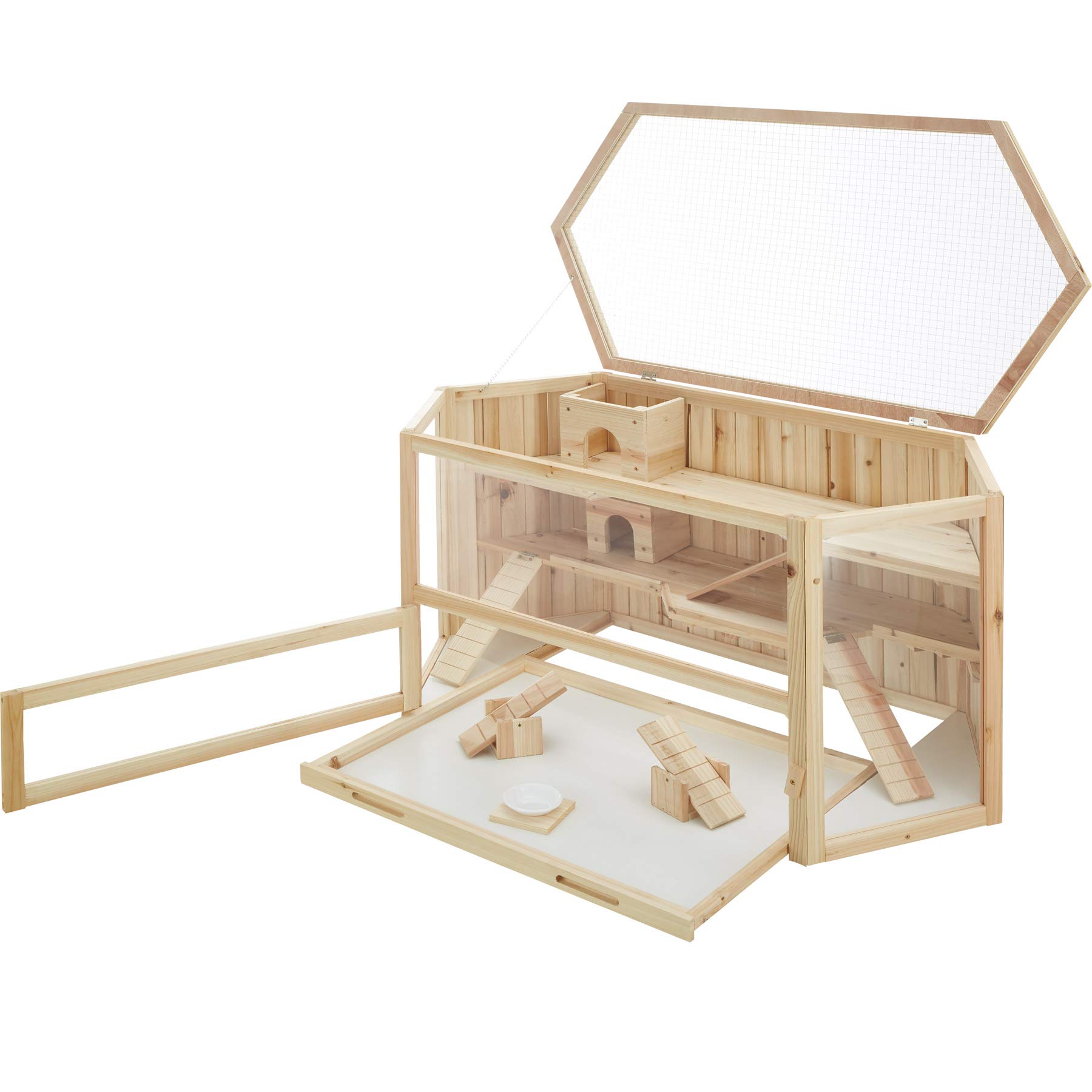 tectake 403227 Gabbia per Criceti, Tre Piani, Legno, Forma Esagonale, Roditori Topi Altri Piccoli Animali Domestici, ca. 115x60x58 cm