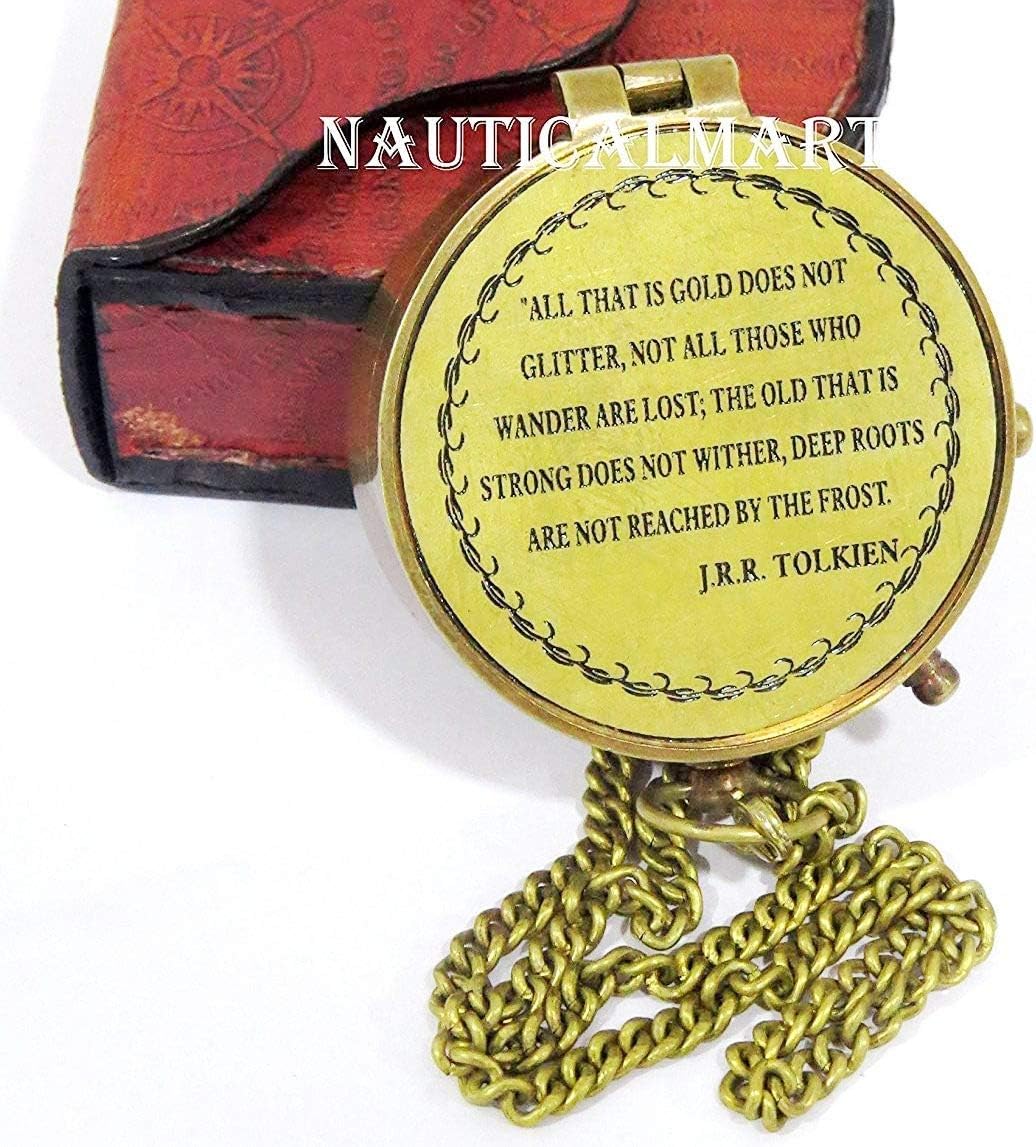 NauticalMart Brass Compass (All That is Gold Does NOT Glitter/Inspirational Gift/Directional Magnetic Compass for Navigation/Pocket Compass for Camping, Hiking, Touring … …)