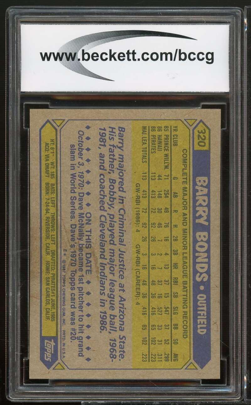 1987 Topps Baseball #320 Barry Bonds Rookie Card Graded BCCG 10