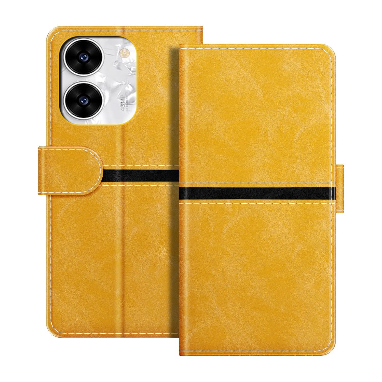 Leather Wallet Case Compatible with Benco S1 Plus No Camera Horizontal Contrast Stripe Design Protective Flip Cover with Card Slot Magnetic Closure (Gold)