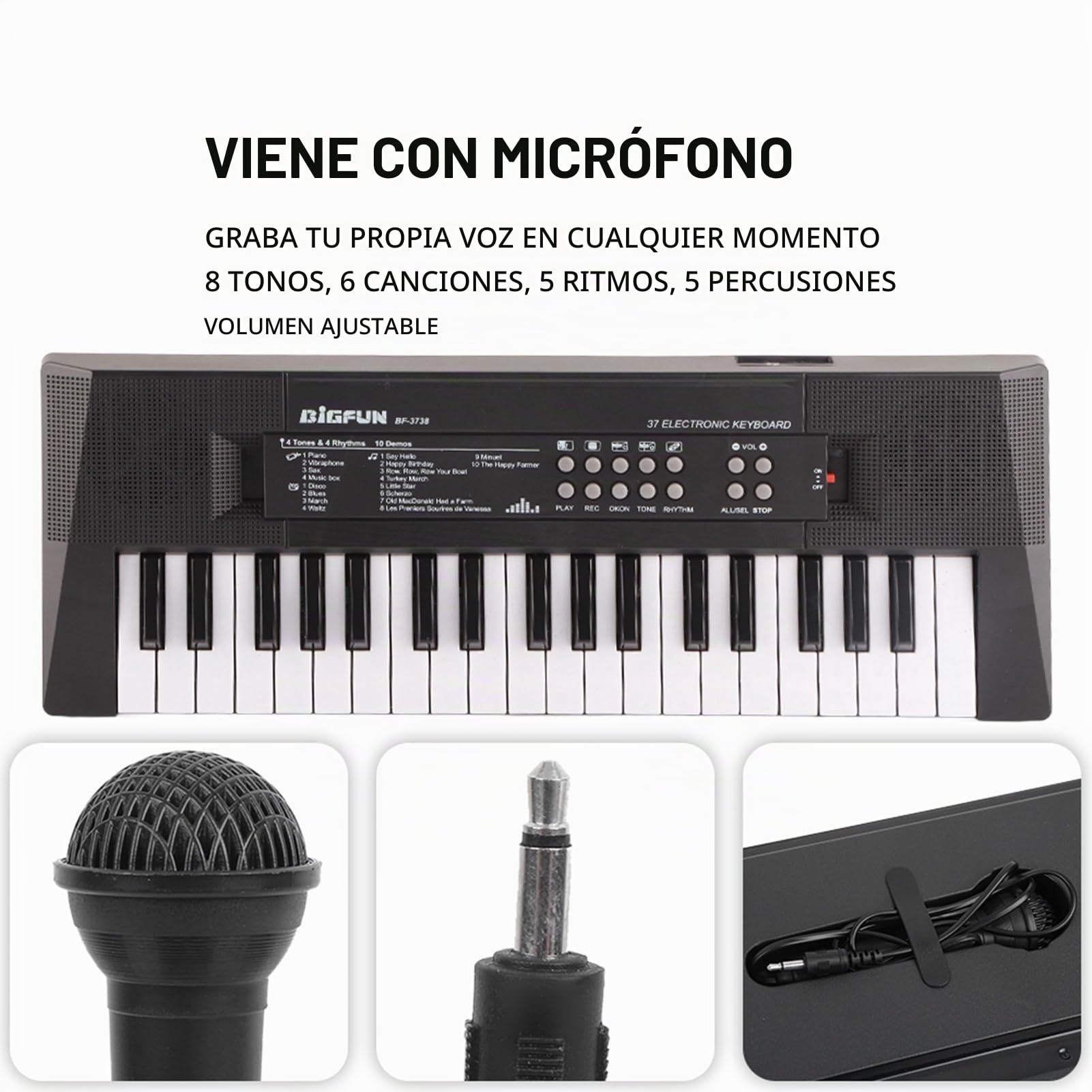 Piano Electrico, Teclado eléctrico Teclado musical electrónico portátil de 37 teclas con función de grabación de micrófono para niños que aprenden