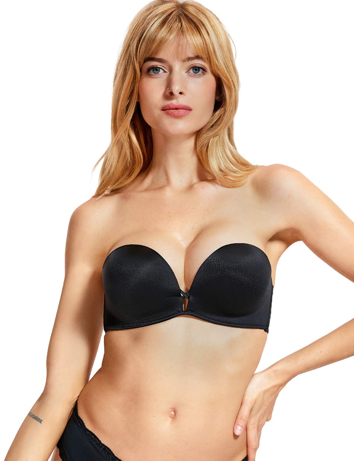 DOBREVAWomen's T-Shirt Strapless Bra Underwired Lace Push Up Add-2-Cup Bras