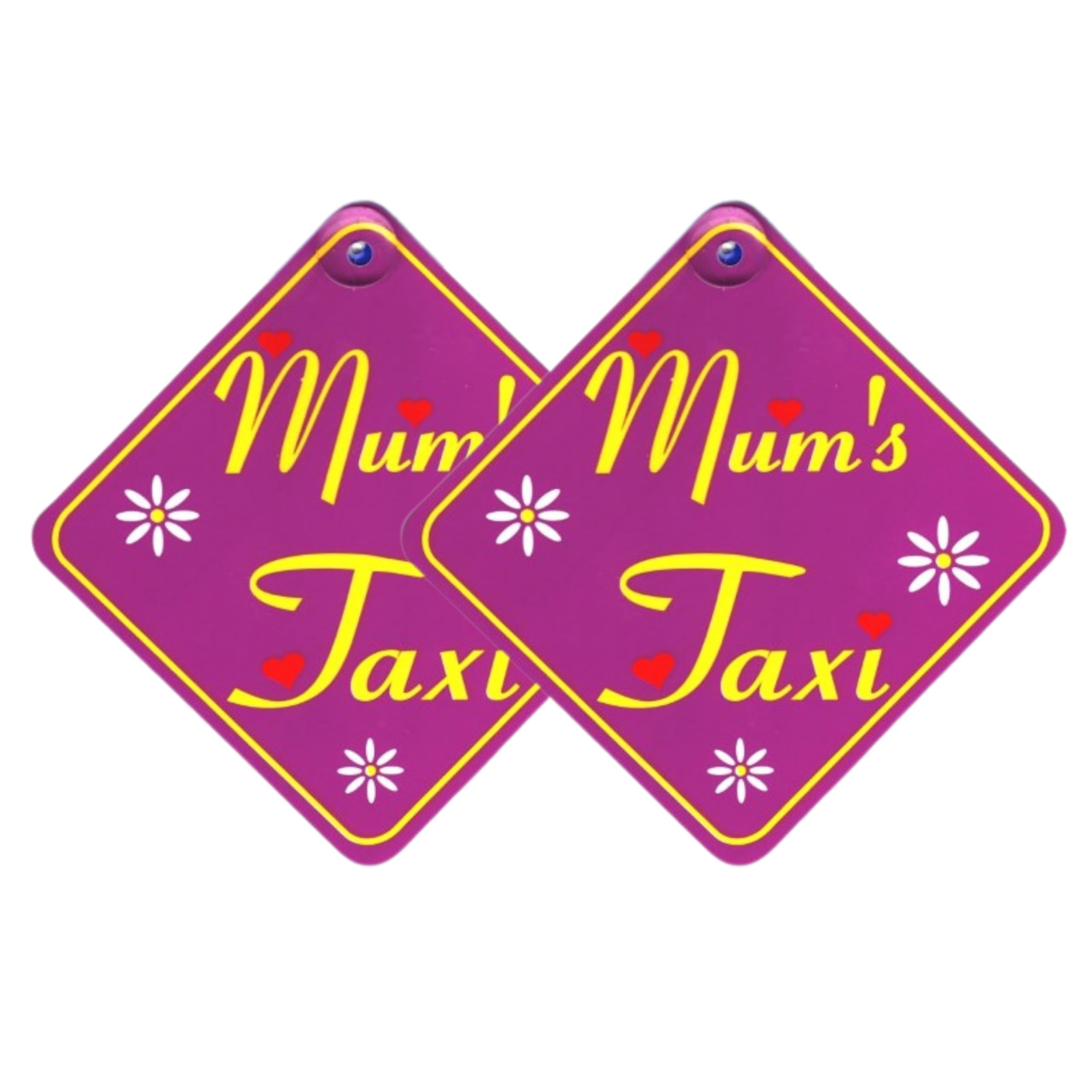 Tek Automotive Purple, Yellow, Red Mum's Taxi Car Sign | Twin Pack | 5.5" X 5.5" With Suction Cup | Car Signs Funny | Mum Stickers | Novelty Car Gifts For Busy Mums