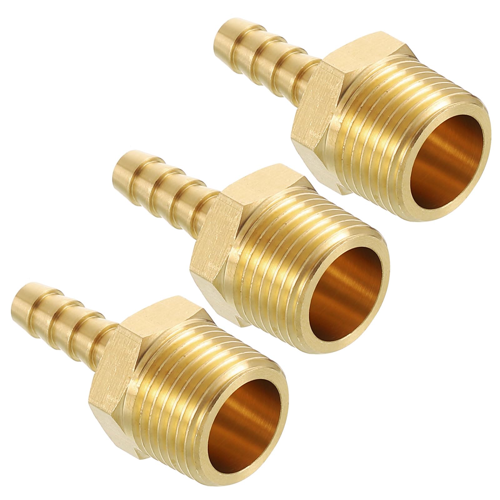 Kozelo Pack of 3 Brass Hose Barb Fittings Adapter Connector 1/4"(7mm) Hose Barb to 3/8"(10mm) NPT Male Fittings for Home Machines, Massage Bathtubs, and Irrigation Systems