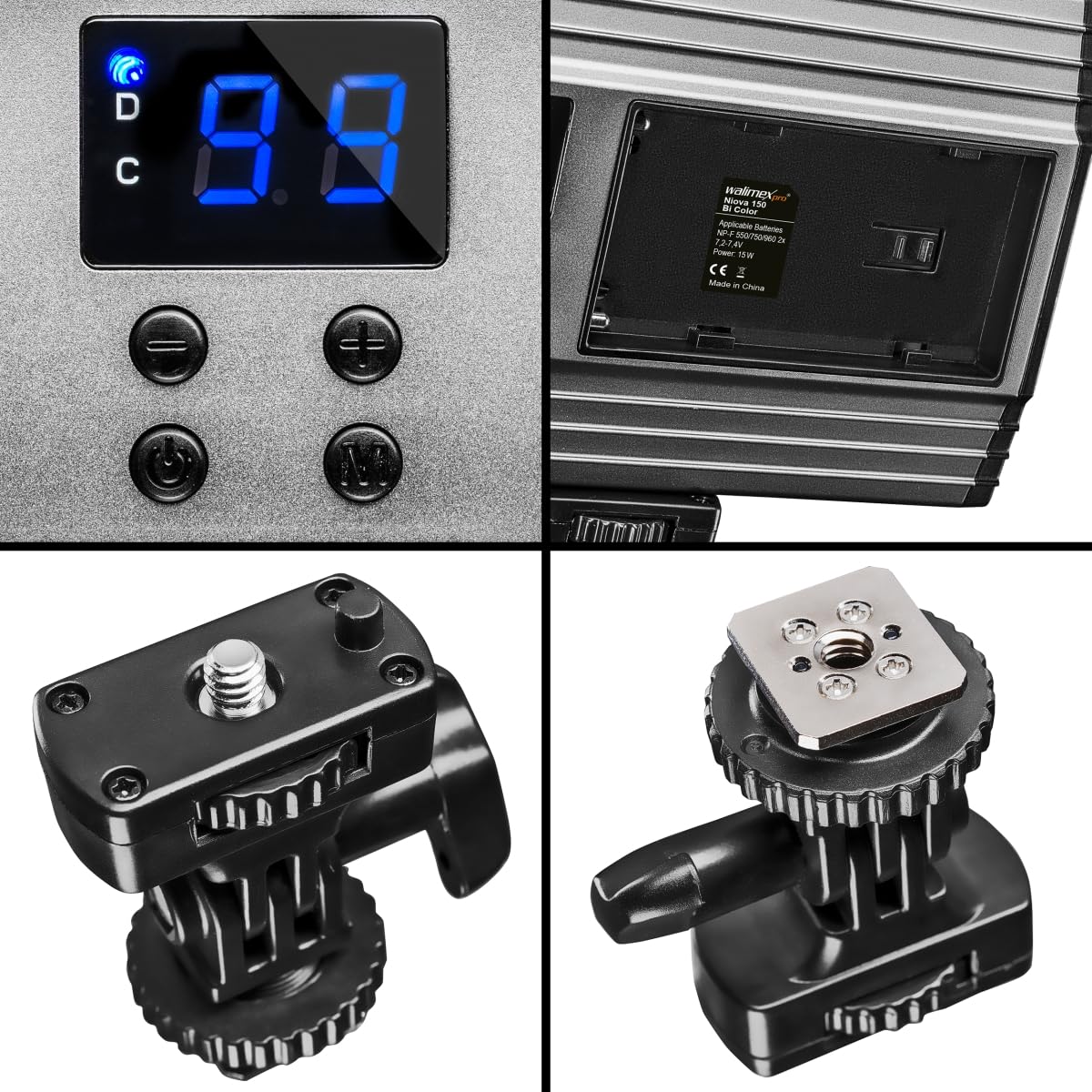Walimex pro LED Niova 150 Bi Color Videoleuchte, On-Camera Fotolampe 15 W, Videolicht mit einstellbarer Farbtemperatur 3200-566 K, Studiolicht dimmbar