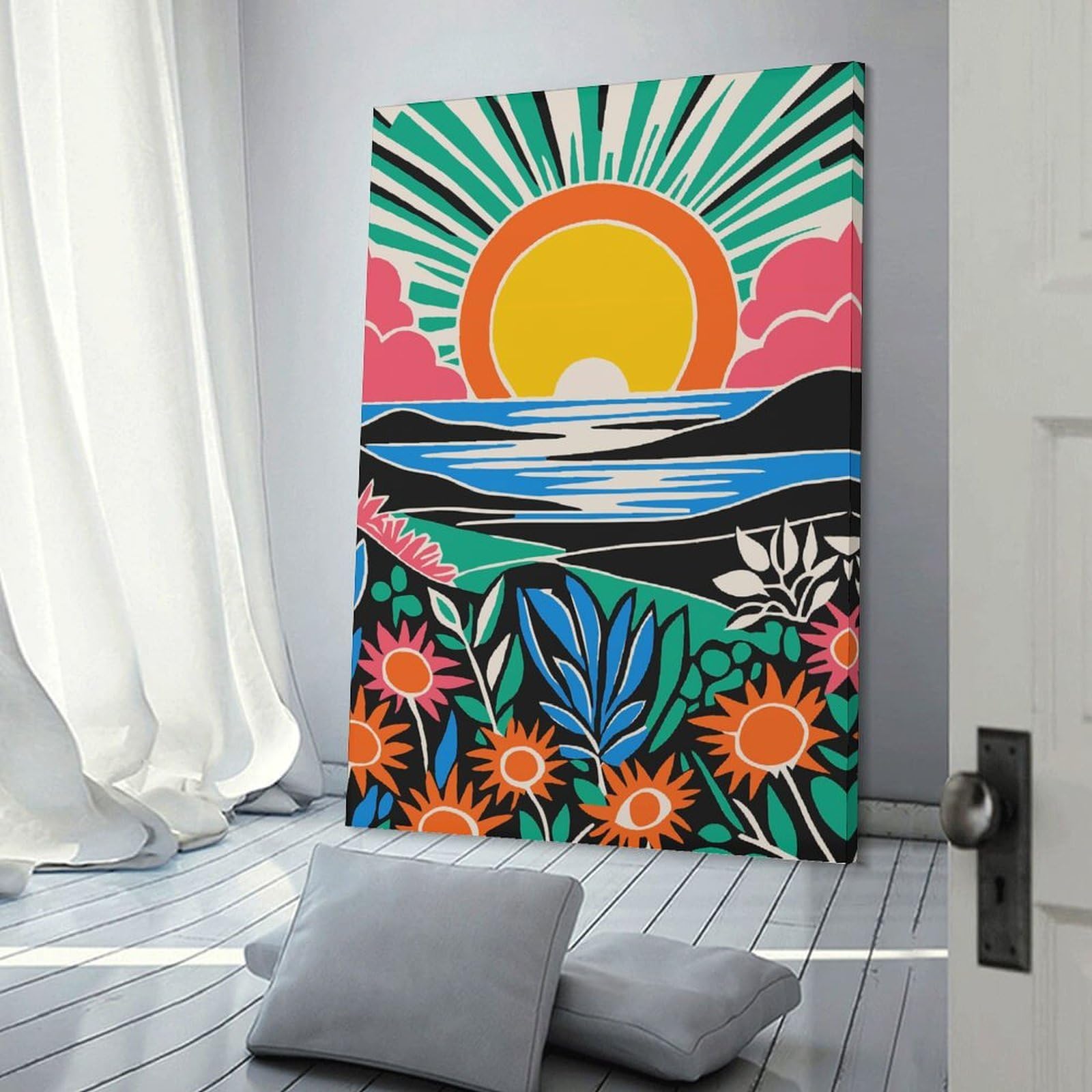 Junmoney Colorful Tropical Sunset Canvas Art Print 24x36inch(60x90cm), for Feature Walls in Flats Or Modern Rooms, Ideal for Building A Coordinated Art Wall