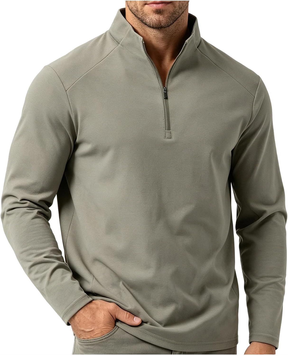 Men's Quarter Zip Pullover Shirt Long Sleeve Workout Top | Quarter Zip Neck, Long Sleeve Coverage, Athletic Stretch Feel, For Gym, Running, Training, Travel, And Daily Wear