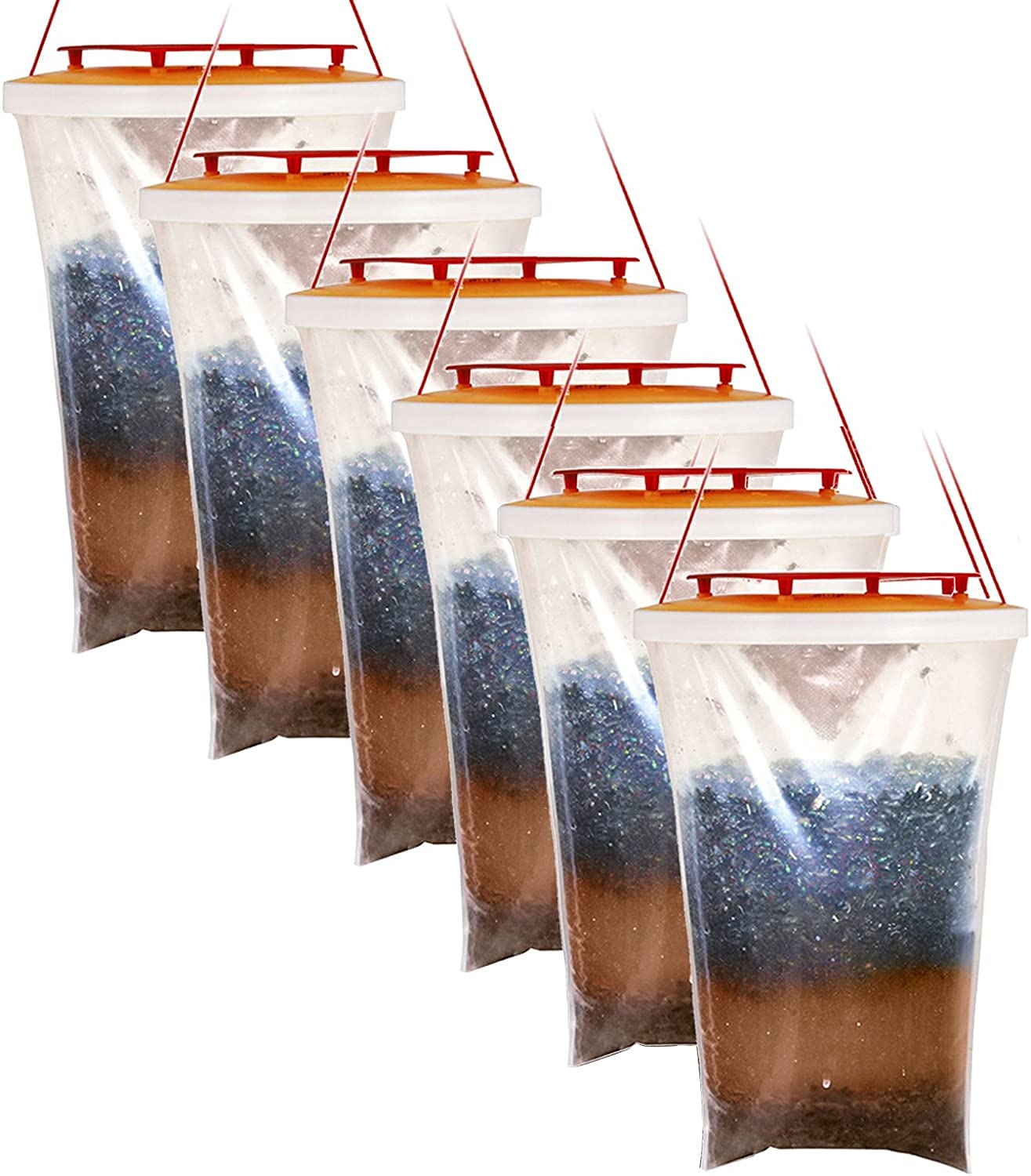 Redtop Fly Trap Transparent Hanging Fly Catchers Red Top Non-Toxic Disposable with Fly Bait Fly Killer Repellent for outdoor garden, farm, horse barn paddocks traps & kills up to 20,000 flies (6)