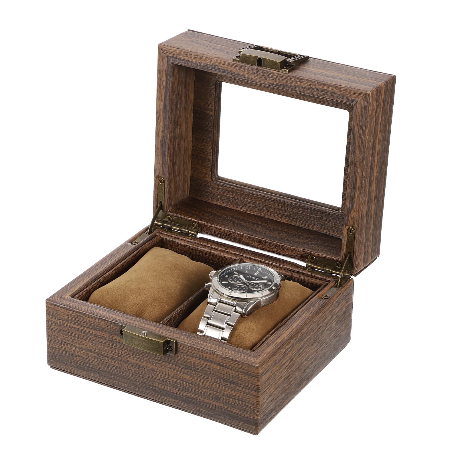 Boîte à Montres pour Homme, 2 emplacements, en Cuir PU grainé, avec Couvercle en Verre et Coussin Amovible, Compatible avec la Plupart des Montres et Montres connectées.
